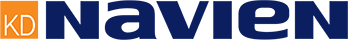 Navien logo in blue and orange font representing tankless water heaters and boilers