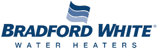 Bradford White Water Heaters logo in blue font with a wave design