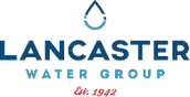 Lancaster Water Group logo with a blue water drop and text highlighting water treatment services