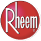 Rheem HVAC logo with red and blue teardrop shapes