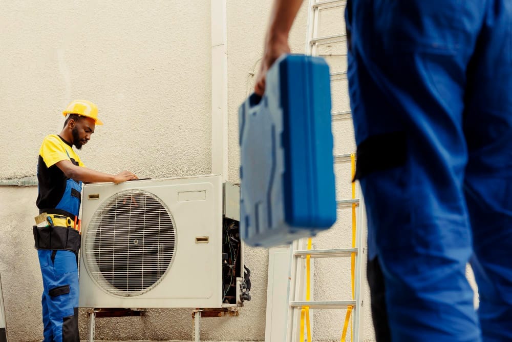 Homeowner adjusting thermostat settings to maintain optimal indoor climate comfort and energy efficiency.