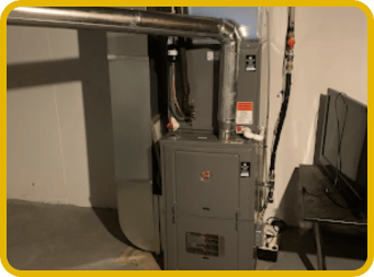 Indoor HVAC furnace system properly installed, illustrating safe heating equipment setup and maintenance.