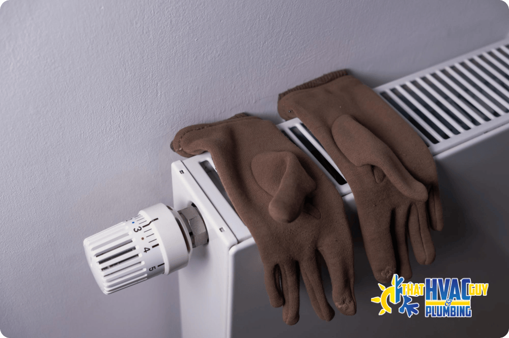 An electric heater with a pair of gloves placed on top, illustrating a maintenance check scenario.